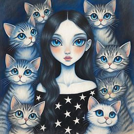 Mädchen mit acht Katzen von Jutta Maria Pusl