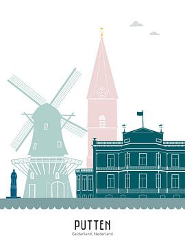 Skyline illustratie Putten in kleur van Mevrouw Emmer