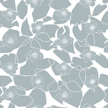 Flowers in retro style. Modern abstract botanical art. Pastel colors light grey and white by Dina Dankers