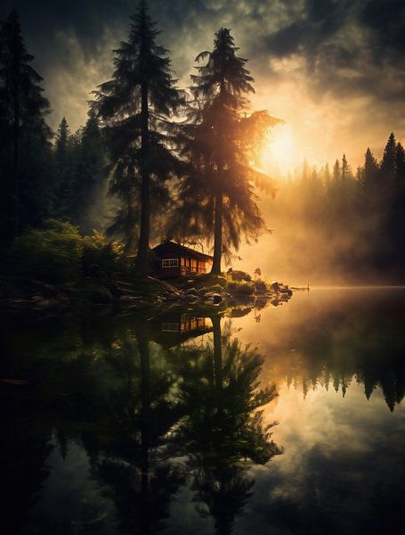 Zonsopgang in het bos van fernlichtsicht