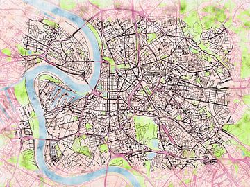 Map of Düsseldorf with the style 'Soothing Spring' by Maporia
