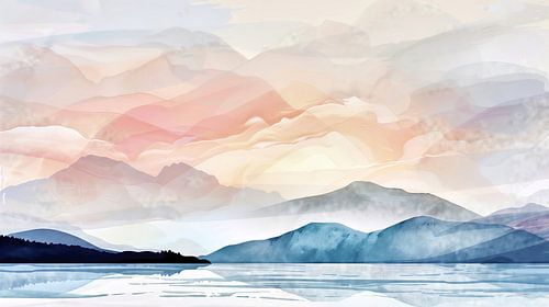 Abstract landschap met bergen en meer