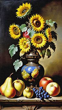 Stilleben mit beeindruckenden Sonnenblumen von Maud De Vries