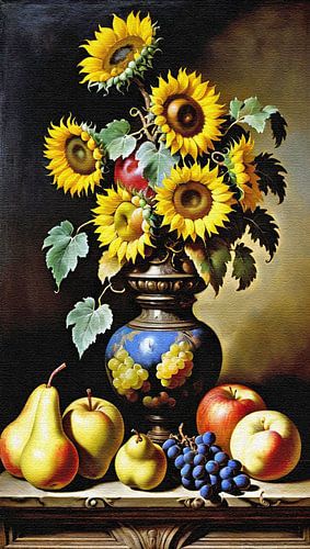 Stilleven met indrukwekkende zonnebloemen