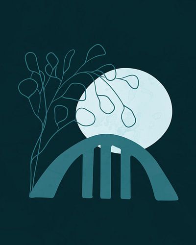 Eucalyptus boom, brug en volle maan