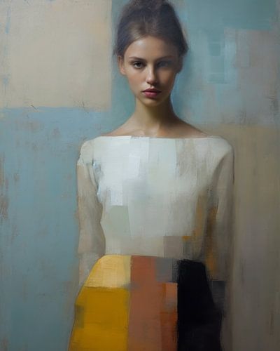 Modern abstract portret in matte kleurtinten