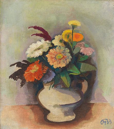 Karl Hofer, Boeket zinnia's in een vaas, 1933