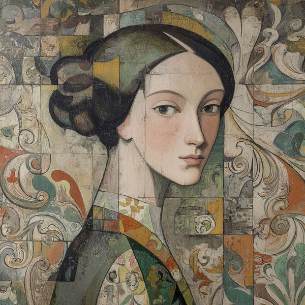 Frau Porträt | Frau mit buntem Hintergrund von Kunst Laune