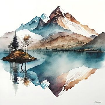 Aquarell einer Landschaft. von Gelissen Artworks