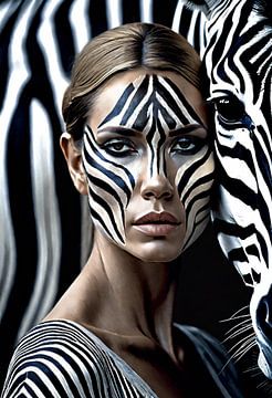 Vrouw met zebra - Portret 2 van Reiner Borner