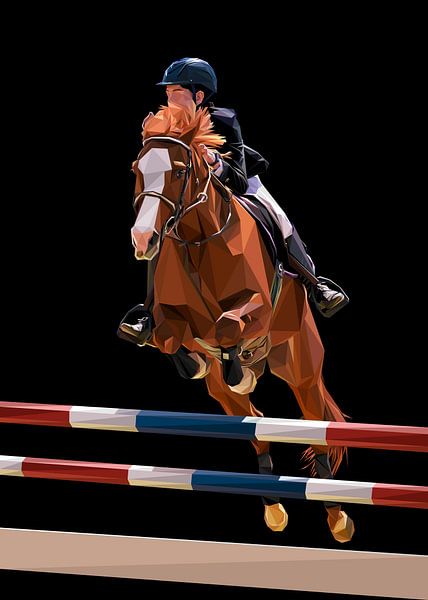 Woman Riding Brown Horse in Lowpoly by Yoga Art 15