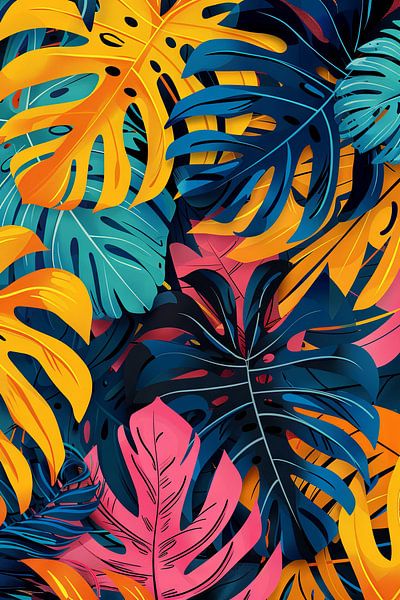 Abstract Monstera - Kleurrijke tropische kunst van Poster Art Shop