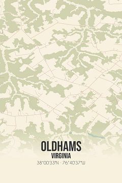 Carte d'époque de Oldhams (Virginie), USA. sur Rezona
