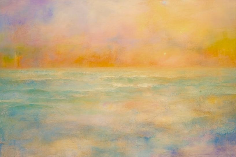 Pastellfarbene Meereslandschaft – Abstrakte Malerei in sanften Farben von Joriali Abstrakte Kunst