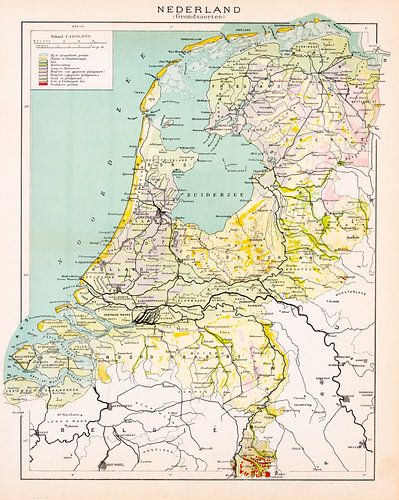 Vintage kaart Nederland. Grondsoorten