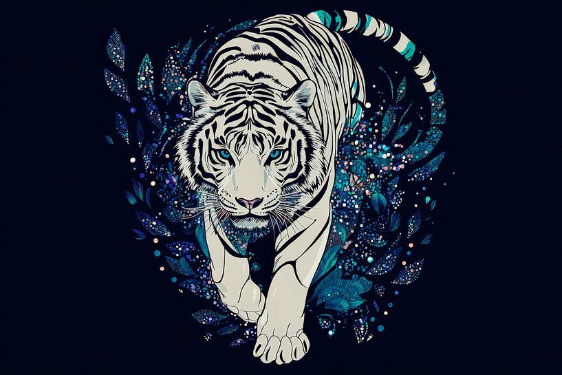 Zebra-striped tiger against a dark background by Poster Art Shop
