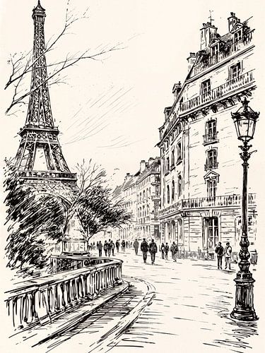 La Tour Eiffel, croquis de rue à Paris