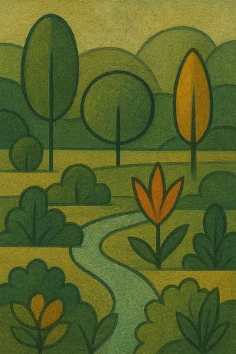 Botanisch abstracte tuin schilderij.