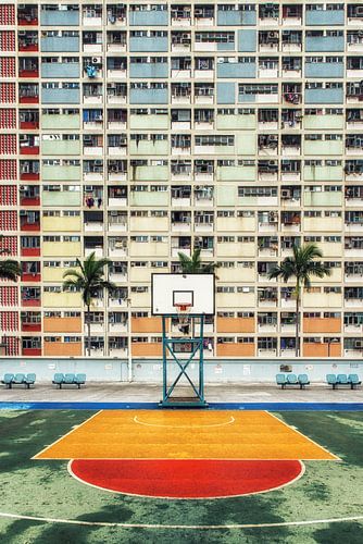Hongkong bunte Wohngegend mit Basketballplatz