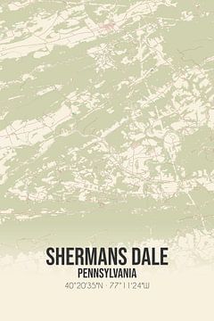 Vintage landkaart van Shermans Dale (Pennsylvania), USA. van Rezona