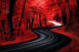 Sentier tortueux dans la forêt rouge sur Poster Art Shop