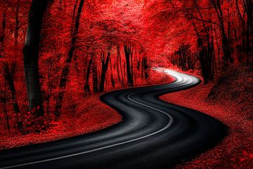 Krom pad in het rode bos van Poster Art Shop