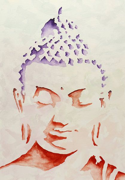 Boeddha hoofd (portret aquarel schilderij silhouet buddha yoga zen spiritualiteit meditatie religie van Natalie Bruns