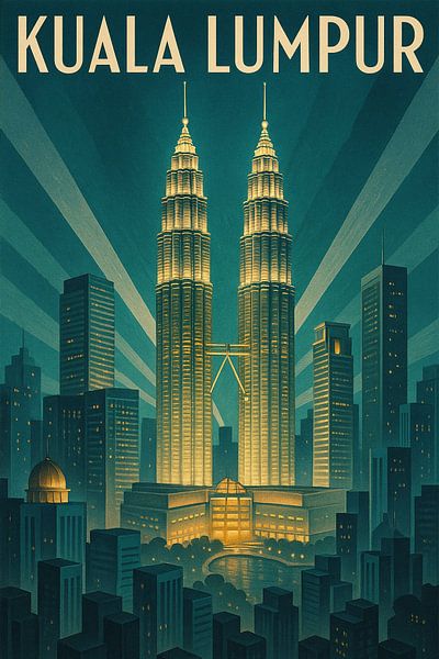Kuala Lumpur Twilight Symphony - Art Deco Petronas Towers Poster par Travel Shop