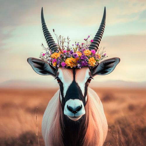 Couronne de fleurs sur antilope