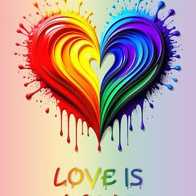 Pride flag with heart - Love Is Love as a shining symbol of diversity, identity and lived solidarity, carried by emotion, colour and the courage to be visible by AidasignArt