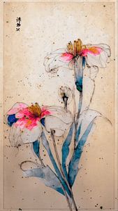 Japandi Art: Elegante Blumen im japanischen Aquarellstil