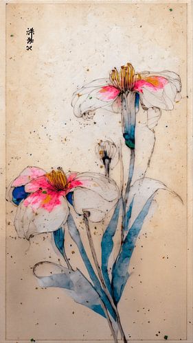 Japandi Art : des fleurs élégantes dans le style aquarelle japonaise