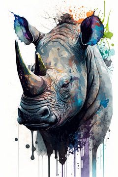 Rhinocéros - Aquarelle sur New Future Art Gallery