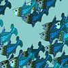 PISCES graphic print in shades of blue by IYAAN