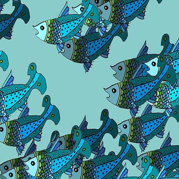 PISCES graphic print in shades of blue