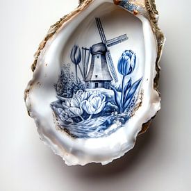 Auster mit Delfter Blauzeichnung von Margriet Hulsker