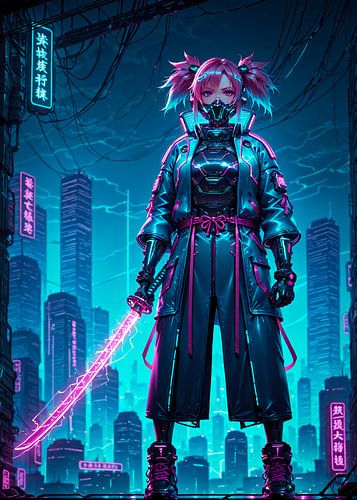 Anime Samurai Mädchen Japan Cyberpunk Stil