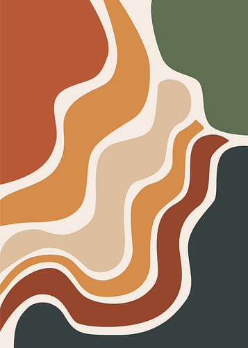 Abstract flowing organic swirls in warm rust and green tones