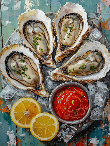 Verse oesters op ijs