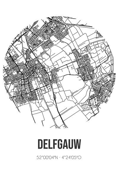Delfgauw (Zuid-Holland) | Landkaart | Zwart-wit van Stad & Wand