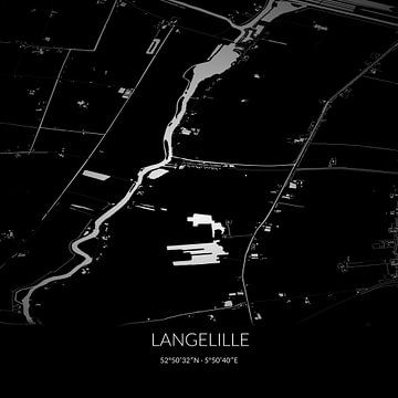 Zwart-witte landkaart van Langelille, Fryslan. van Rezona