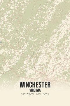 Carte ancienne de Winchester (Virginie), USA. sur Rezona