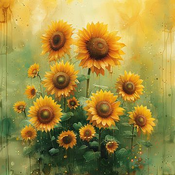 Farbenfrohes Sonnenblumen Poster in künstlerischer Darstellung von Felix Brönnimann