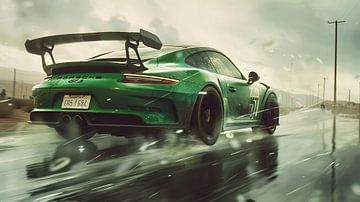 Groene Porsche 911 GT3 van PixelPrestige