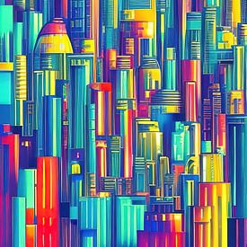 Een futuristisch kleurrijk stadsgezicht - 5 van Leo Luijten