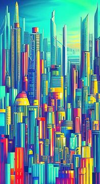 Een futuristisch kleurrijk stadsgezicht - 5 van Leo Luijten