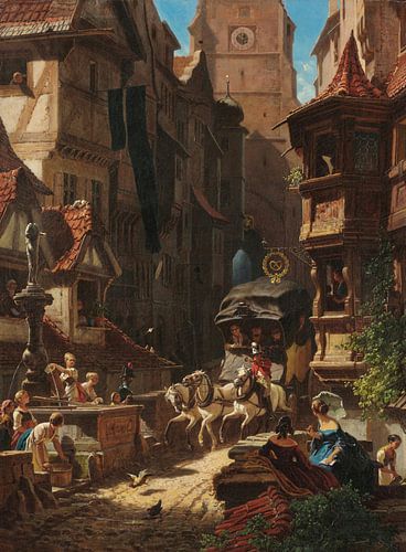 Carl Spitzweg, de aankomst van de postkoets - 1859