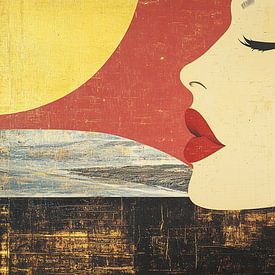 Vrouw met kleur | Geel en rood gezicht met vrouw van Kunst Kriebels