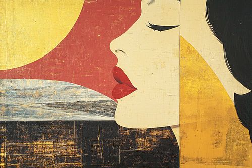 Woman with colour | Yellow and red face with woman by Art Whims