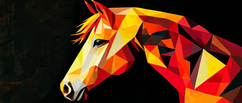 Geometric horse portrait in a blaze of colour by Poster Art Shop